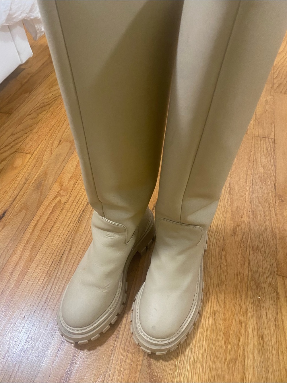 Porte & Pair Chunky Sole Tall Boots in Light Beige